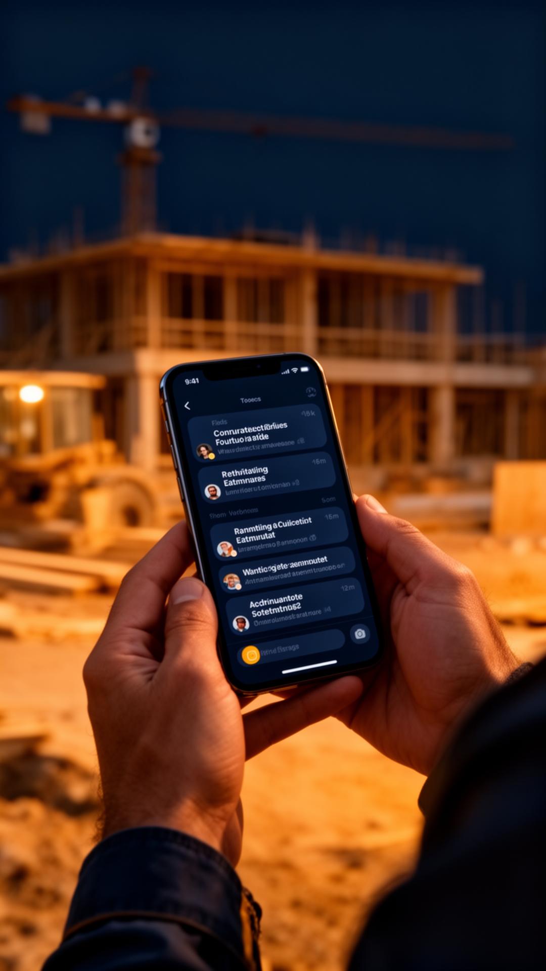 Contractor checking lead notifications on phone at job site